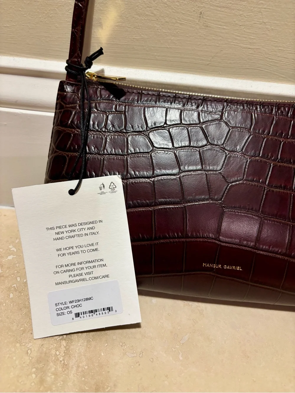 Mansur Gavriel Croc-Embossed Shoulder Bag in Dark Brown